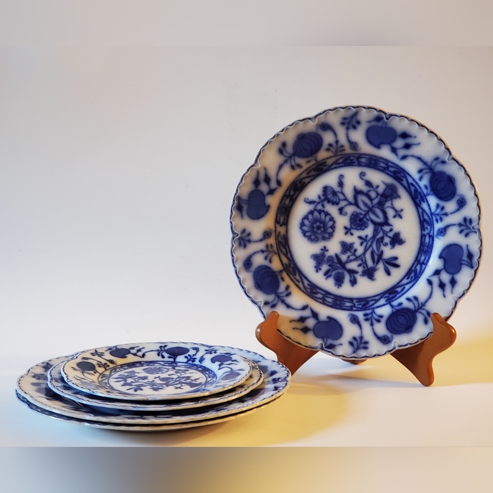 Antique English Flow Blue Johnson Brothers Holland Blue Onion Plates Five Plates